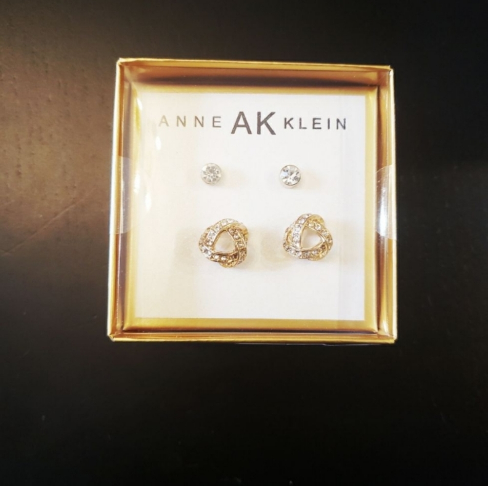 Anne Klein gold knotted studs and button stud set.